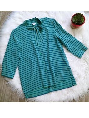 Fossil Silk Stripe Tie Blouse Size Small EUC